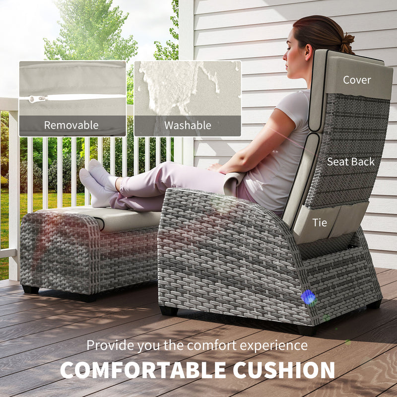 Grey 5 Piece Rattan Garden Lounger Set With Cushions by Outsunny