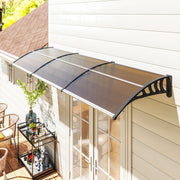 303cm Wide Curved Front Door Canopy Awning With Rain Shelter Ideal For Porch Windows And Entrances, Brown