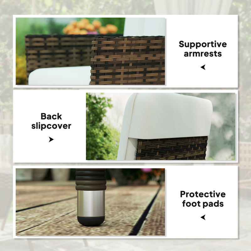 Cream Rattan Reclining Garden Chair with Cushion and Adjustable Backrest by Outsunny