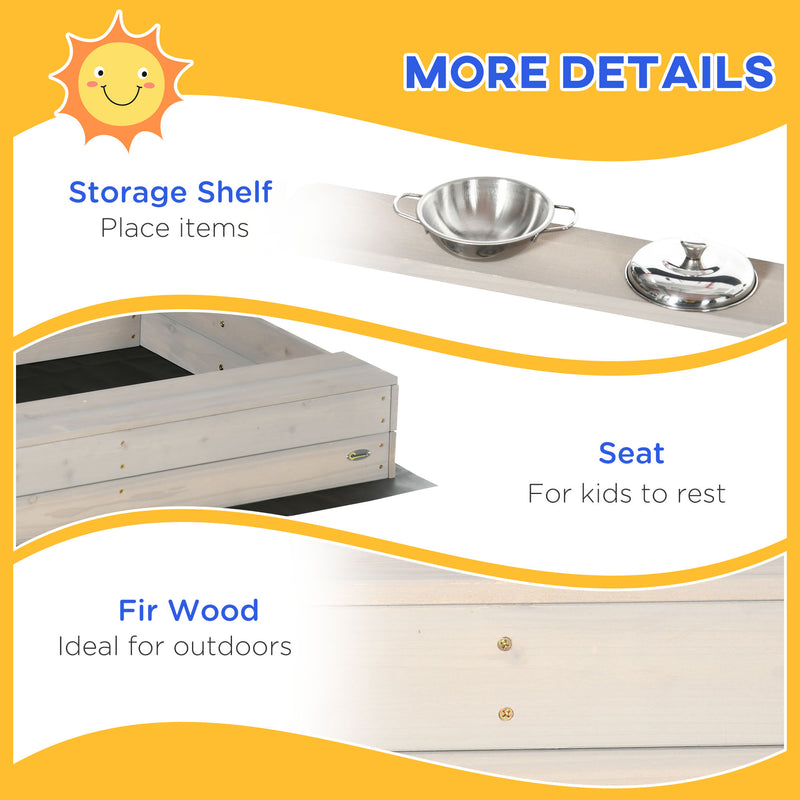 Wooden Kids Sandbox with Canopy and Play Kitchen for Outdoor Fun Ages 3 to 7 Brown