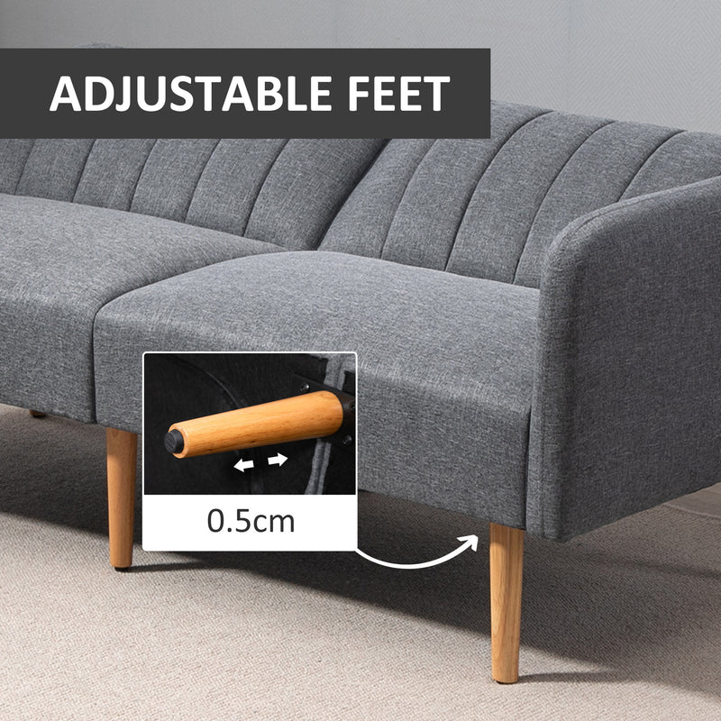 3 Seater Linen Sofa Bed With Adjustable Split Backrest For Lounge Or Guest Room Grey