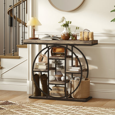 Industrial Console Table with Open Storage Shelves for Hallway or Living Room Rustic Brown AOSOM
