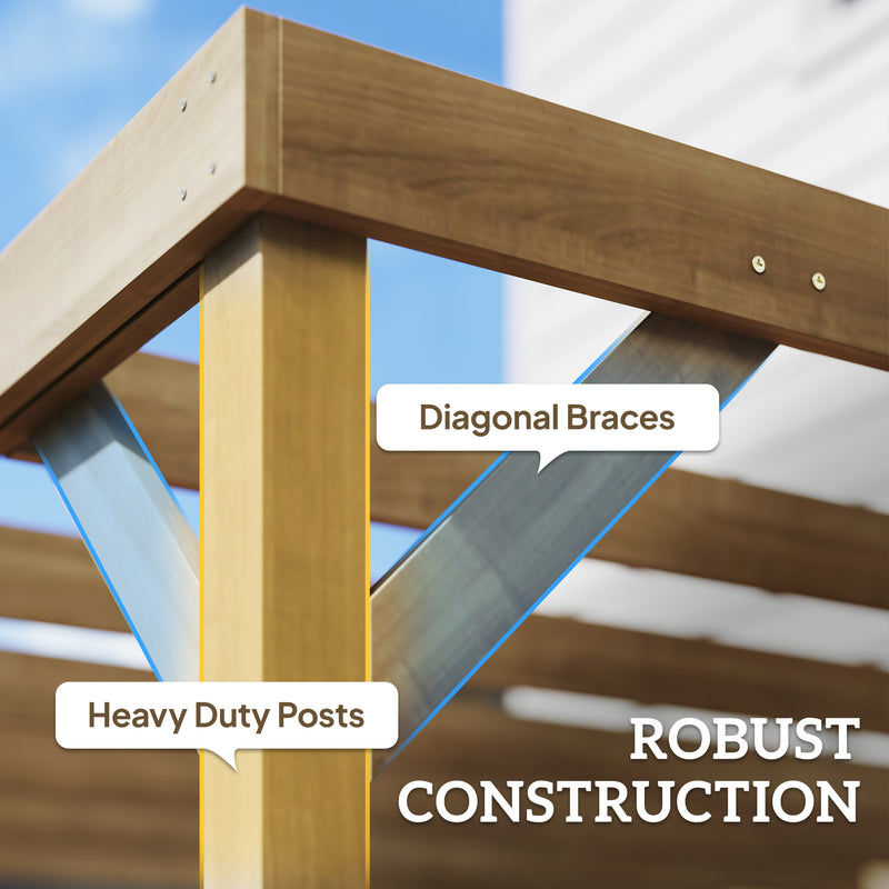 Wooden Lean To Pergola Kit With Concrete Anchors For Garden Patio Shade Light Brown AOSOM