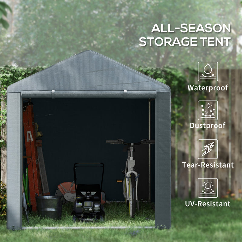 Dark Grey 1.6 x 2.2m Garden Storage Shed Tent With Shelves For Outdoor Equipment