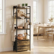 Slim Bookshelf with Drawer and Hooks for Small Spaces and Corners Rustic Brown AOSOM