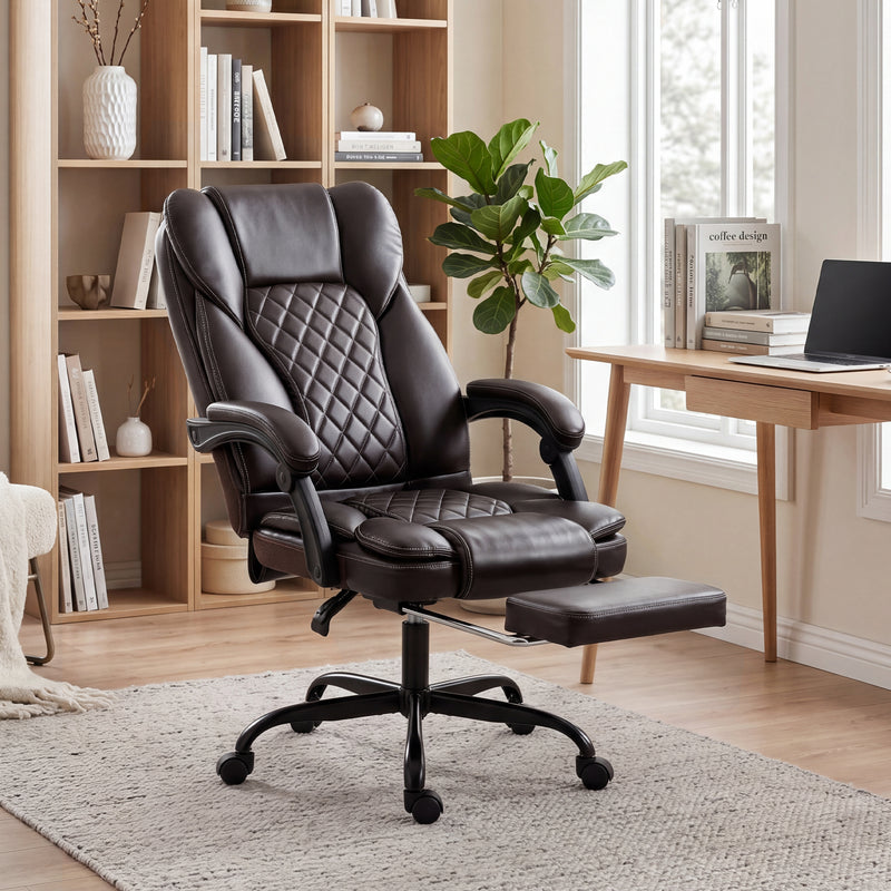 Office Chair with Reclining Back and Pull Out Footrest for All Day Comfort Brown Homcom