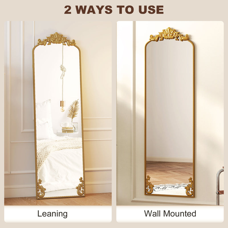 Full Length Standing Mirror for Outfits with Shatterproof Glass and Vintage Metal Frame Gold Tone