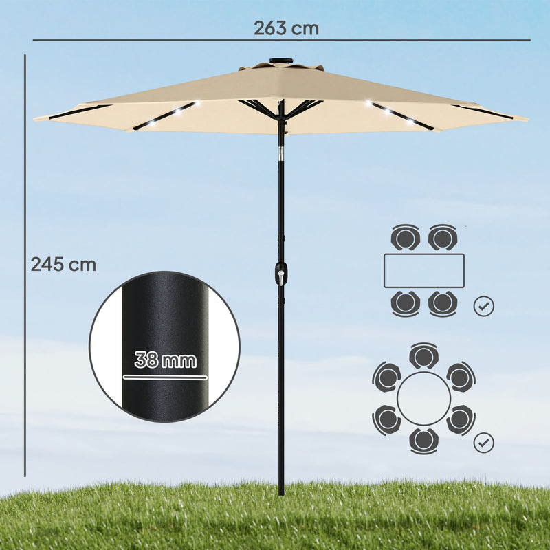 Patio Umbrella With Lights Adjustable Shade for Day and Night Use, Beige (Free Rain Cover)