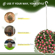 Set of 2 Pink Artificial Topiary Rose Balls 28cm UV Protected for Indoor Outdoor Decor by HOMCOM