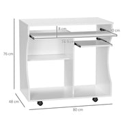 White Compact Work Desk with Multi Storage and Wheels by HOMCOM