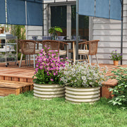 Set of 2 Metal Raised Garden Beds With Safety Edging For Vegetables and Flowers Cream White AOSOM