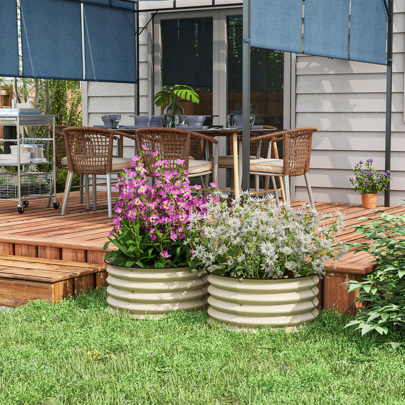 Set of 2 Metal Raised Garden Beds With Safety Edging For Vegetables and Flowers Cream White AOSOM