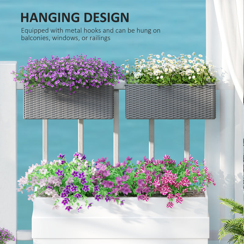 Set of Two Grey Rattan Effect Planters for Garden and Patio by Outsunny