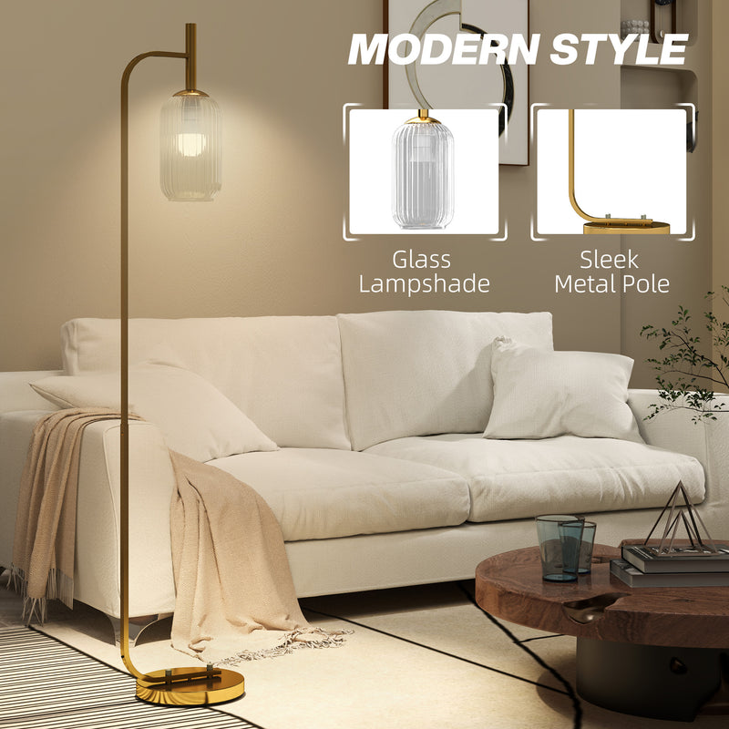 Gold Floor Lamp with Glass Shade and Foot Switch for Living Room or Bedroom by HOMCOM