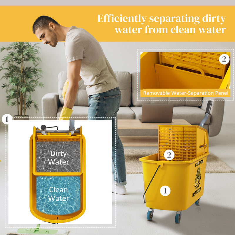 Yellow 20L Mop Bucket with Wringer and Wheels for Floor Cleaning by HOMCOM AOSOM