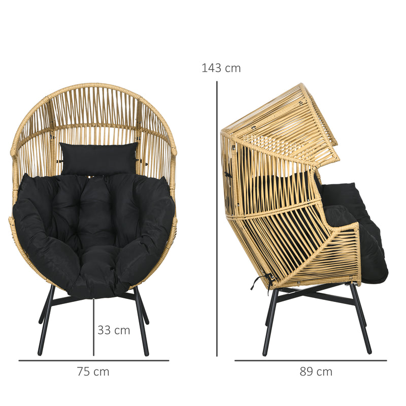 Rattan Egg Chair Sand and Black with Cushioned Seat for Garden or Balcony Use