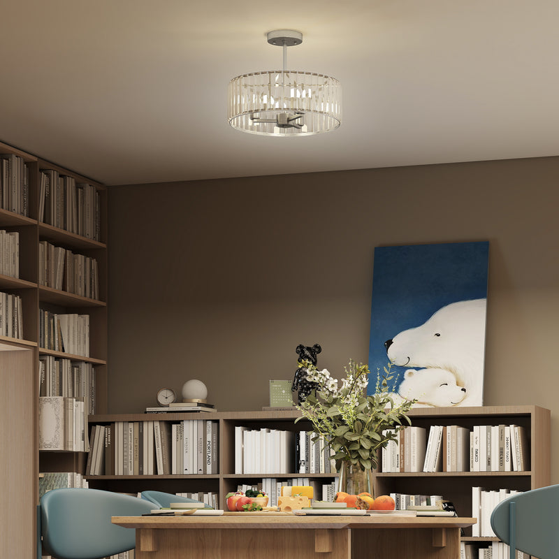 Modern Crystal Ceiling Light with Semi Flush Mount and 3 E14 Bulbs for Living Room, Silver
