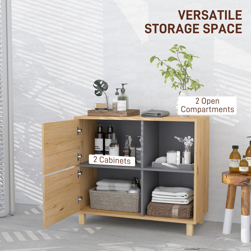 Freestanding Bathroom Cabinet with Open Shelves and Double Doors by HOMCOM