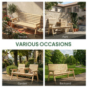 Wooden Garden Bench With Lifting Central Table for Outdoor Relaxing Natural Finish Outsunny