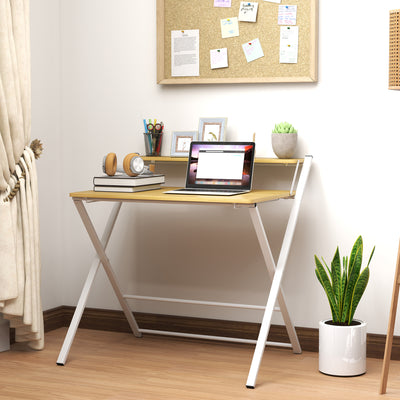 Compact Folding Computer Desk with Storage Shelf for Home Office and Study by HOMCOM
