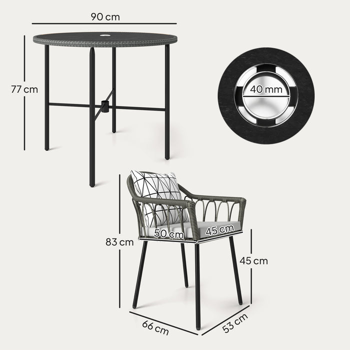 Grey 5 Piece Rattan Patio Dining Set With Cushions And Glass Tabletop By Outsunny