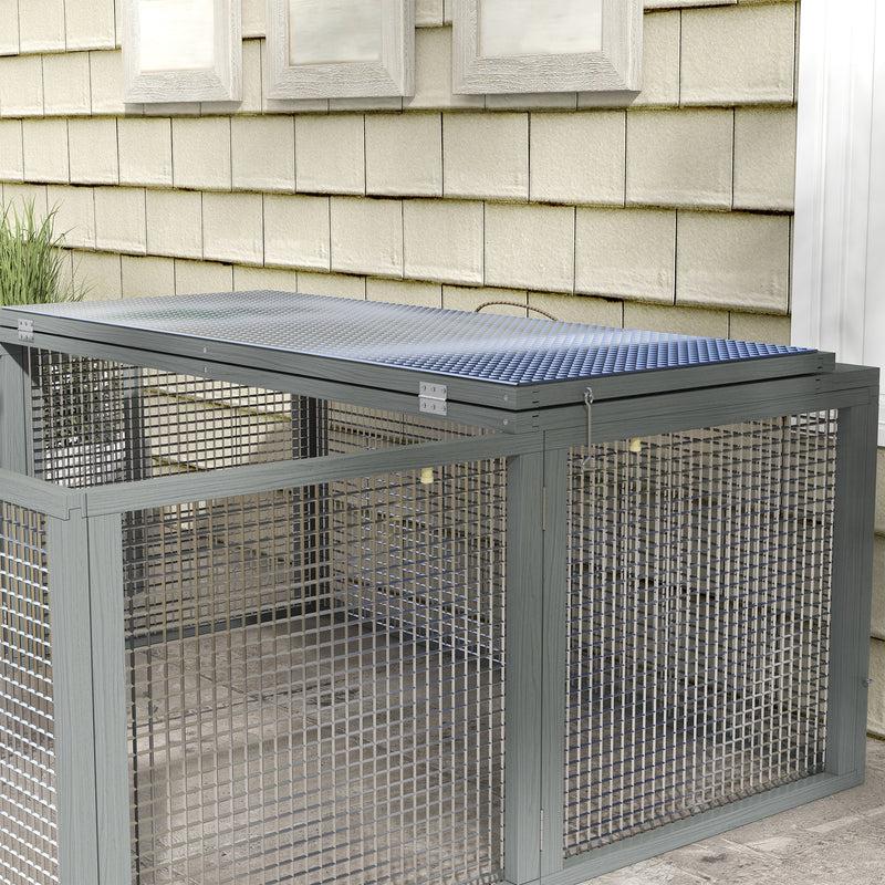 Wooden Folding Rabbit Hutch for 2 to 3 Rabbits with Outdoor Run Space Grey AOSOM