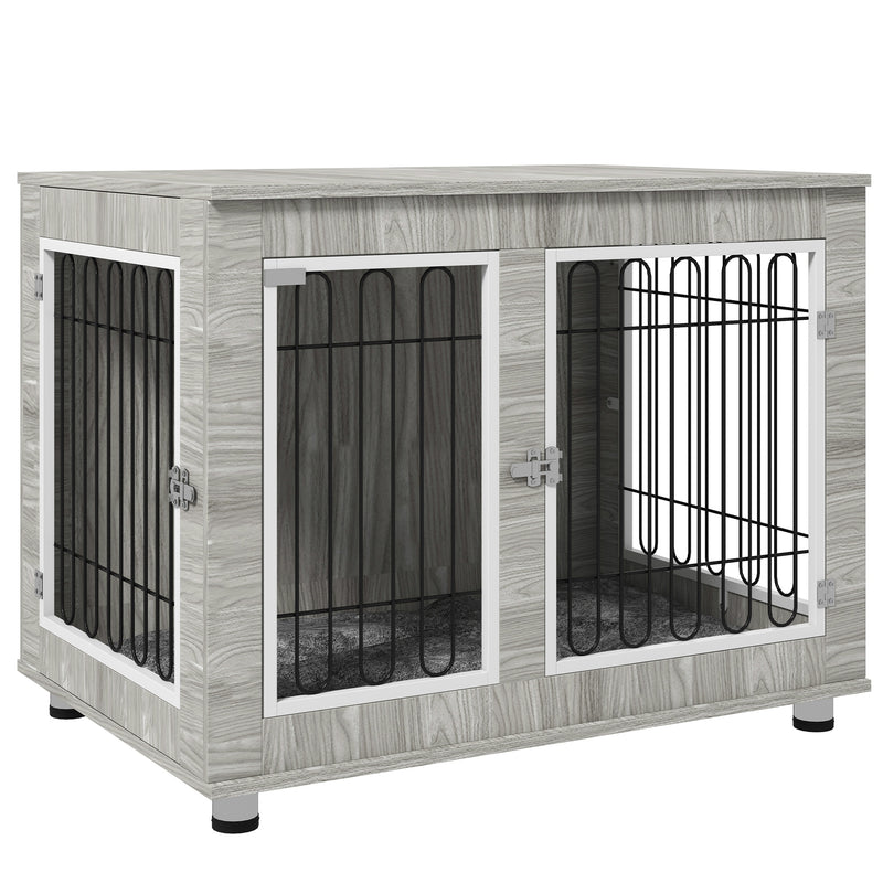 Large Indoor Dog Kennel with Soft Cushion and Double Doors for Comfort and Space Grey