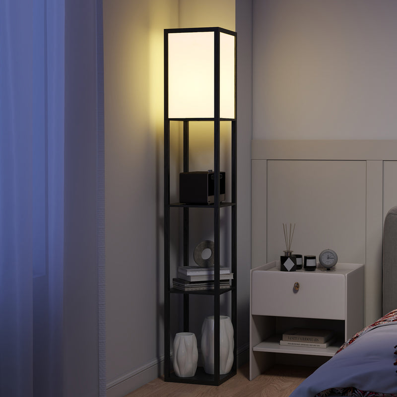 Modern Floor Lamp with 3 Storage Shelves for Living Room or Bedroom Lighting Black AOSOM