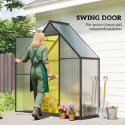 Walk-In Polycarbonate Greenhouse | Swing Door, Roof Vent & Ground Stakes – Black Outsunny
