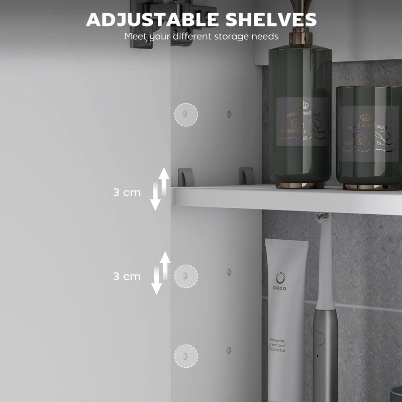 Wall Mounted Bathroom Mirror Cabinet With Double Doors And Shelves Waterproof White