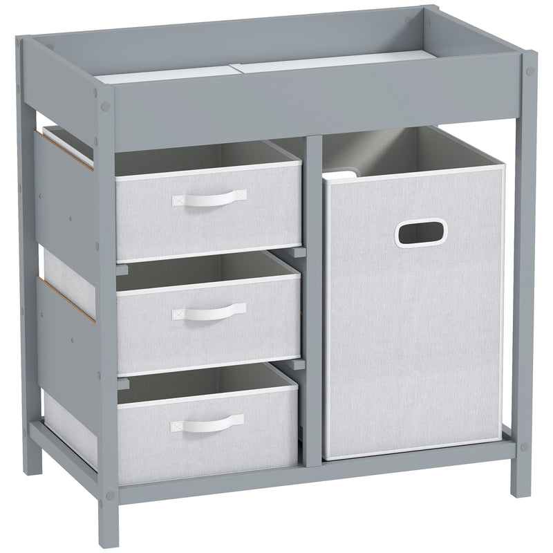 Baby Changing Unit With 4 Storage Drawers and Padded Mat for Nursery or Bedroom Grey