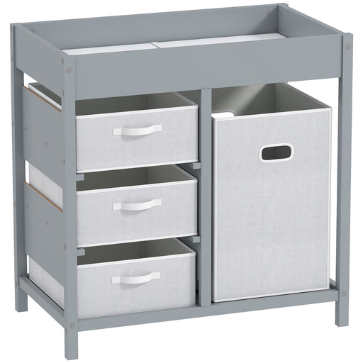 Baby Changing Unit With 4 Storage Drawers and Padded Mat for Nursery or Bedroom Grey