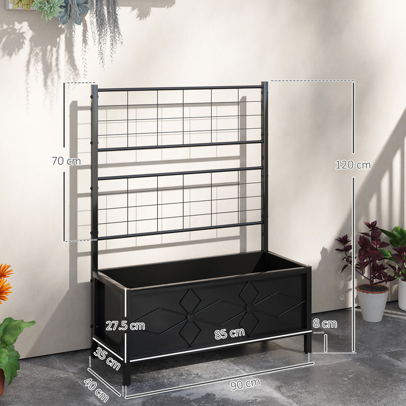 Black Raised Garden Bed with Trellis Galvanised Planter Box with Drainage for Vegetables and Herbs by Outsunny