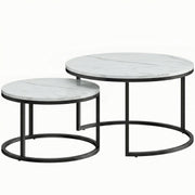 Round Nesting Coffee Tables For Living Room Marble Effect Tops With Steel Frame for Modern Homes Homcom