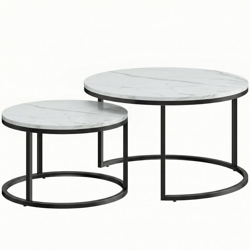 Round Nesting Coffee Tables For Living Room Marble Effect Tops With Steel Frame for Modern Homes Homcom
