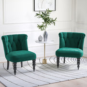 Set of 2 Velvet Wingback Accent Chairs with Button Tufting for Lounge or Bedroom, Dark Green
