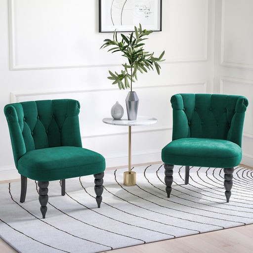 Set of 2 Velvet Wingback Accent Chairs with Button Tufting for Lounge or Bedroom, Dark Green
