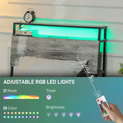 Grey Single Steel Bed Frame with LED Lights and Headboard Shelf by HOMCOM