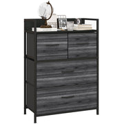 Rustic Chest of 4 Fabric Drawers with Metal Frame Black by HOMCOM
