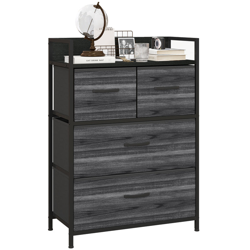 Rustic Chest of 4 Fabric Drawers with Metal Frame Black by HOMCOM