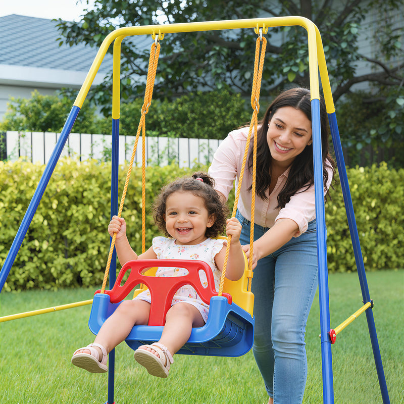 Kids Adjustable Swing Set for Indoor and Garden Play with Foldable Frame Blue Yellow