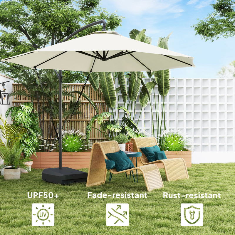Cream 3m Cantilever Garden Parasol with Base Cover and Tilt for Sun Shade UPF50 by Outsunny