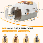 Plastic Pet Carrier with Secure Steel Door and Feeding Bowl for Cats and Small Dogs Grey