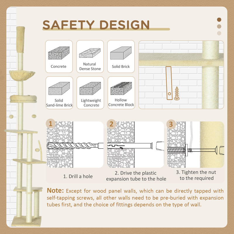 Adjustable 6 Tier Cat Climbing Tower With Hammock And Scratching Posts For Indoor Use Beige