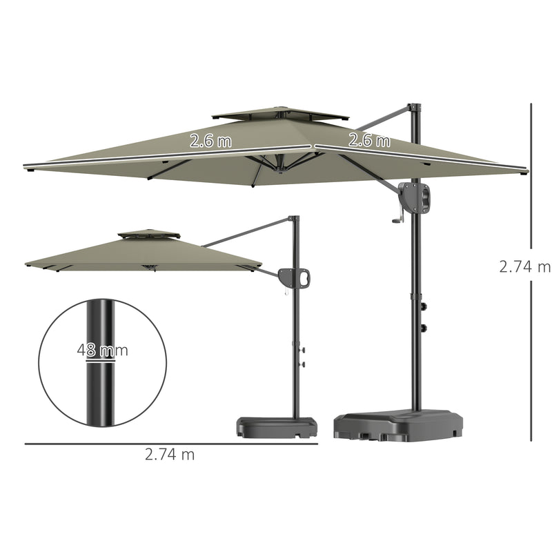 Light Grey 3m Square Hanging Cantilever Garden Umbrella with Weighted Base by Outsunny