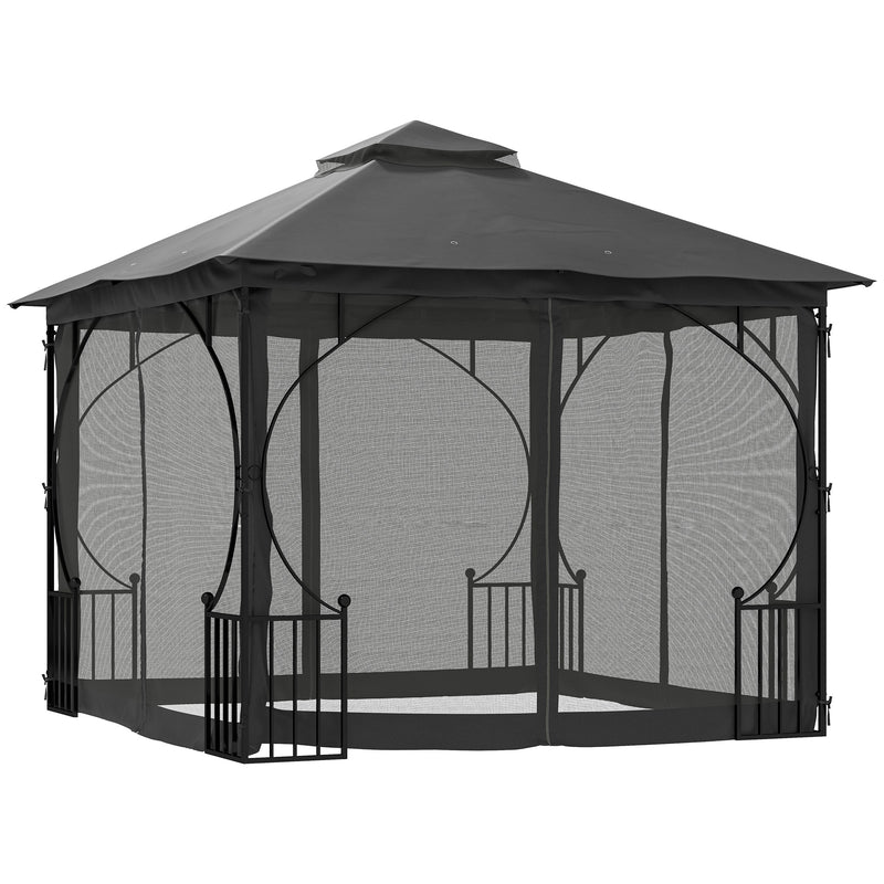 Dark Grey 3 x 3m Garden Gazebo Outdoor Canopy with Netting and Metal Frame by Outsunny
