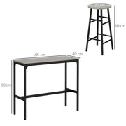 3 Piece Bar Table and Stool Set with Footrests for Kitchen or Dining Room Grey