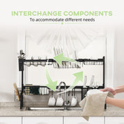 2 Tier Over Sink Dish Drying Rack Adjustable Space Saving Drainer for Kitchen, Black