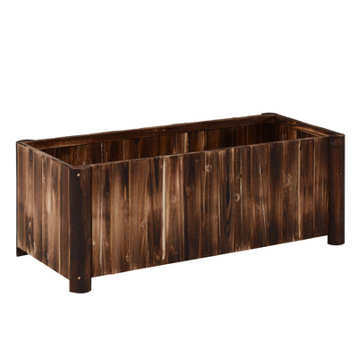Raised Wooden Garden Planter for Easy Herb and Vegetable Growing Carbonised Finish AOSOM