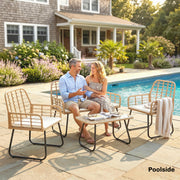 Rattan Garden Furniture Set with Cushions and Coffee Table for Patio or Balcony Natural Wood Outsunny